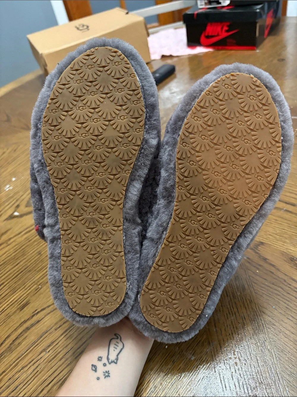 UGG Kids Gray Plush Fur Slide Sandals